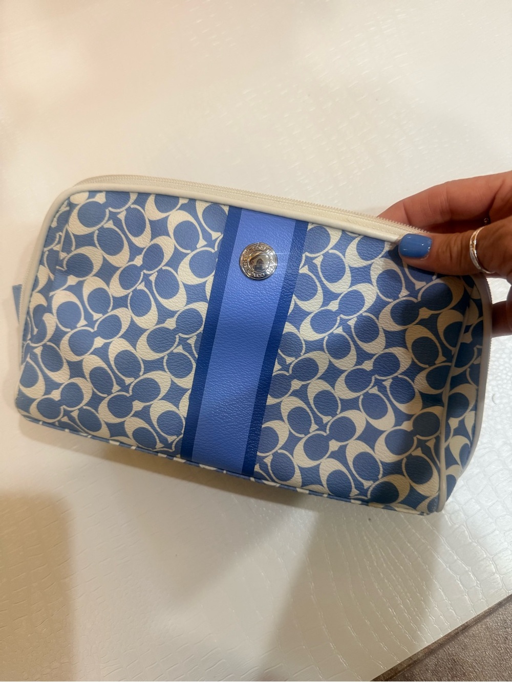 Blue Patterned Logo Cosmetic Pouch